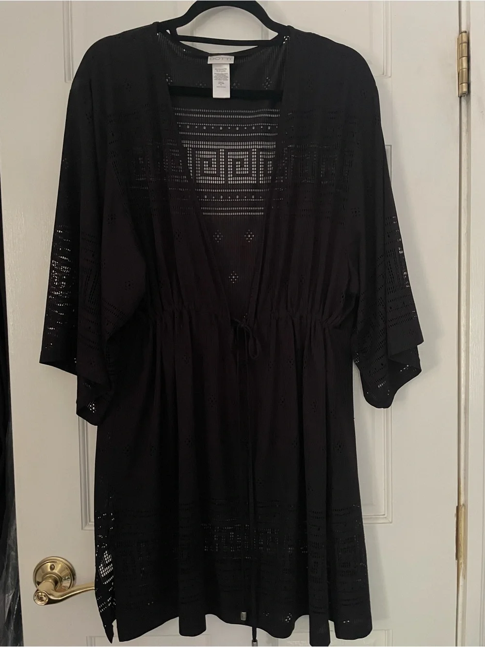 Dotti Black Kimono Sleeve Drawstring Waist Swim Cover-up Black Size XL